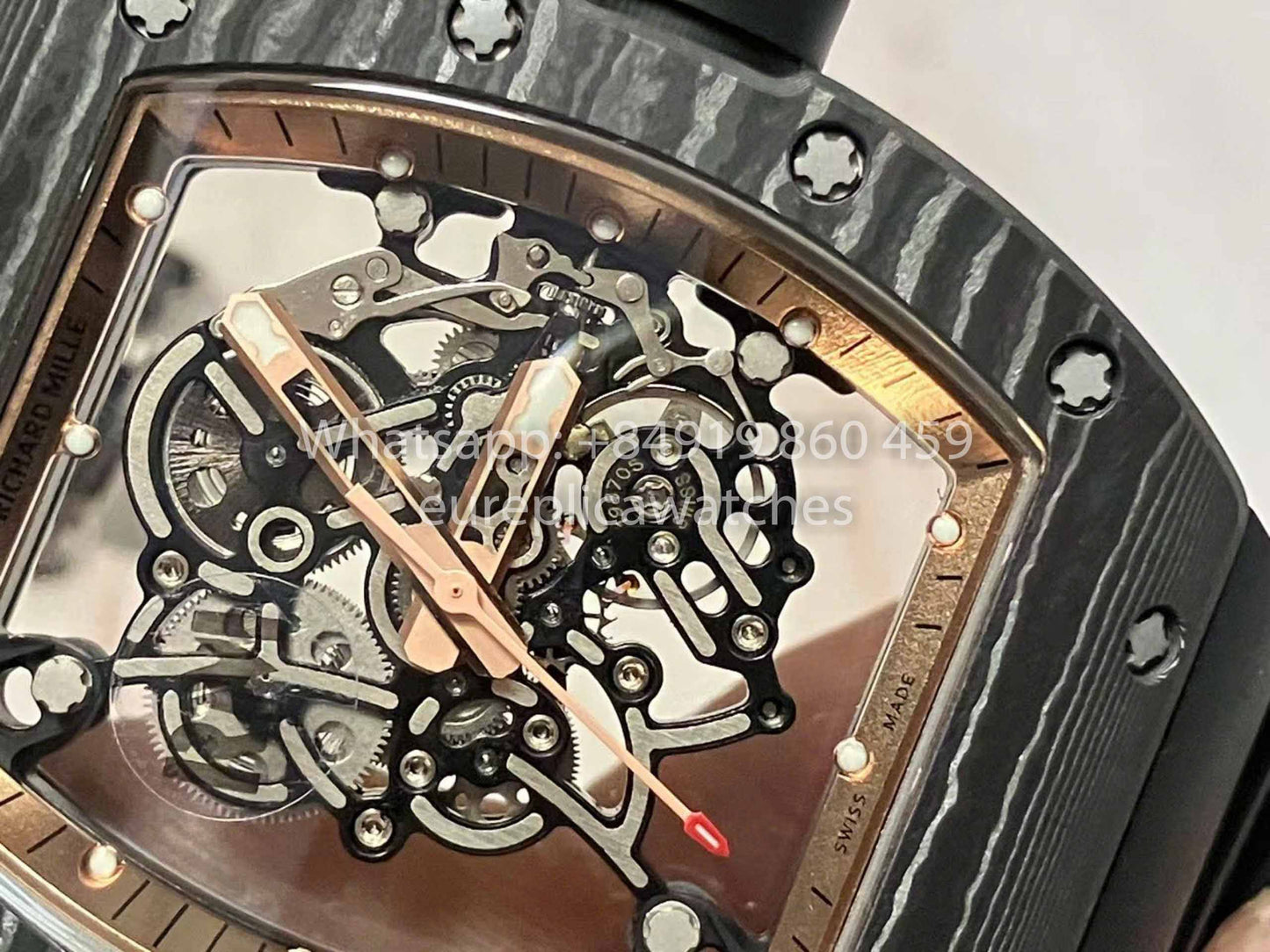 RICHARD MILLE RM055 Caja de fibra de carbono 1:1 Mejor edición RM Factory más reciente 2024 Esfera de oro rosa 