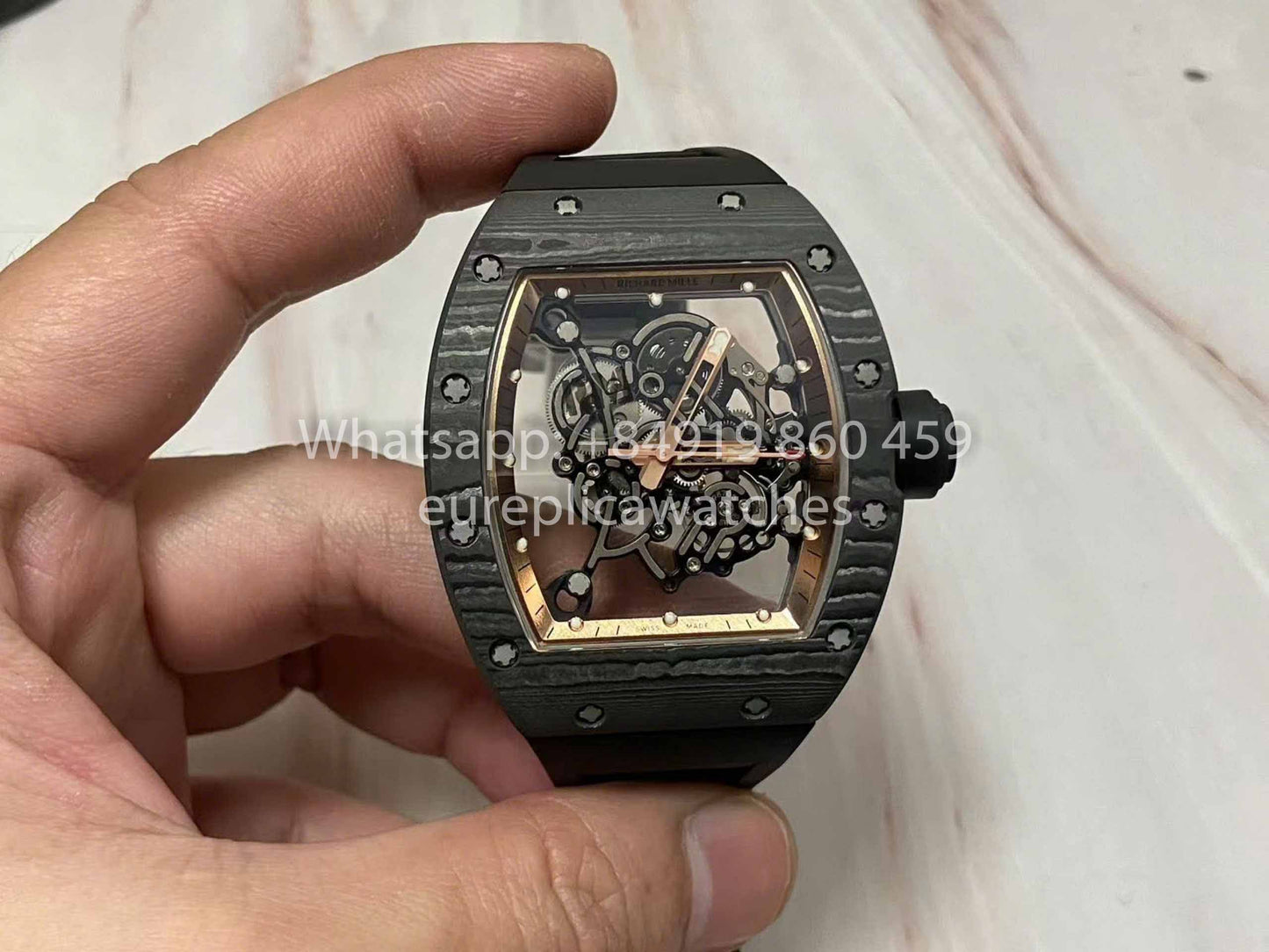 RICHARD MILLE RM055 Caja de fibra de carbono 1:1 Mejor edición RM Factory más reciente 2024 Esfera de oro rosa 