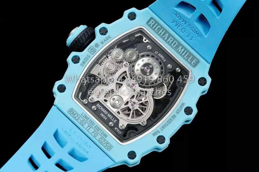 Orologio Richard Mille RM21-01 Blue Tiffany Tourbillon 1:1 miglior clone RM Factory