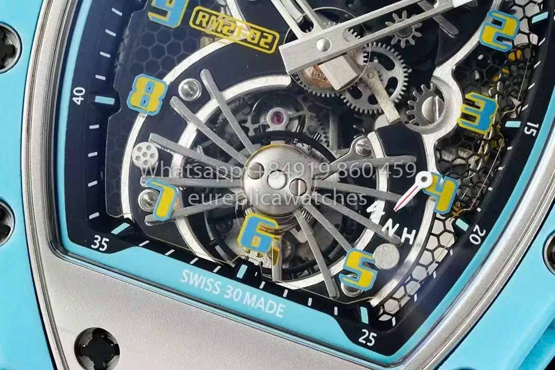 Reloj Richard Mille RM21-01 Tourbillon Tiffany azul 1:1 mejor clon RM Factory Correa negra