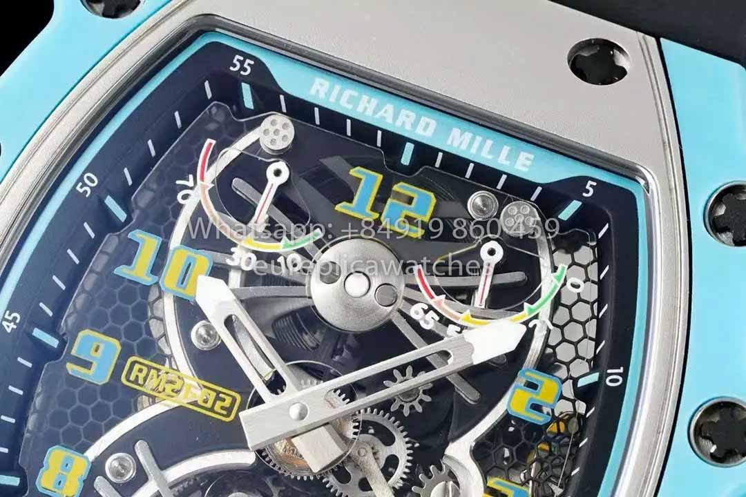 Reloj Richard Mille RM21-01 Tourbillon Tiffany azul 1:1 mejor clon RM Factory Correa negra