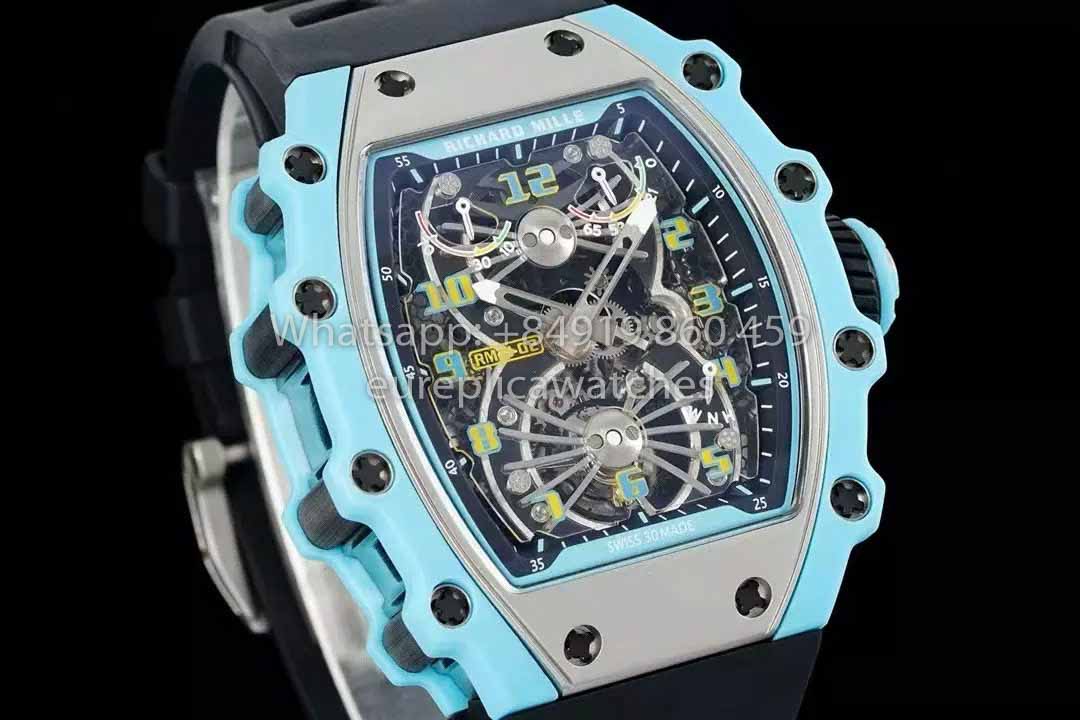 Reloj Richard Mille RM21-01 Tourbillon Tiffany azul 1:1 mejor clon RM Factory Correa negra