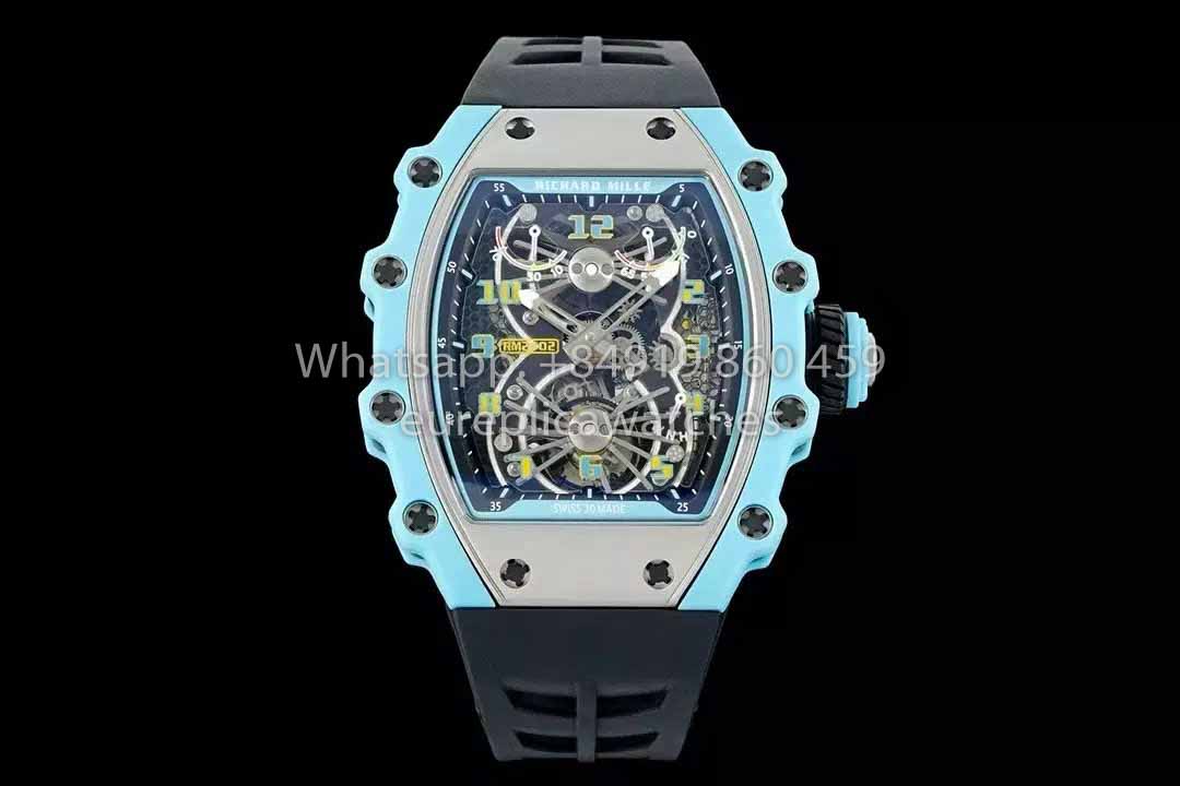 Reloj Richard Mille RM21-01 Tourbillon Tiffany azul 1:1 mejor clon RM Factory Correa negra