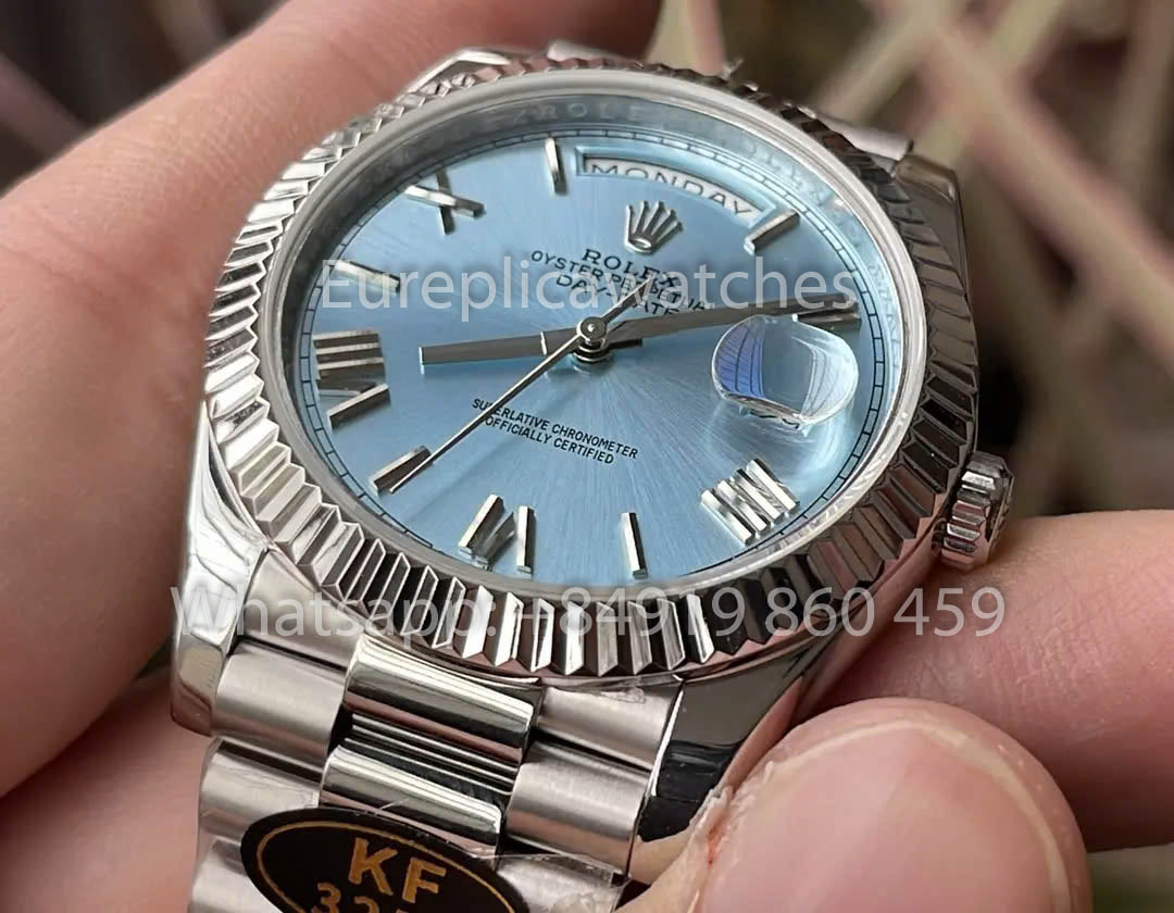 Rolex Day Date 40 228236 de oro blanco con bisel estriado de platino 1:1, el mejor clon de KF Factory de 215 gramos