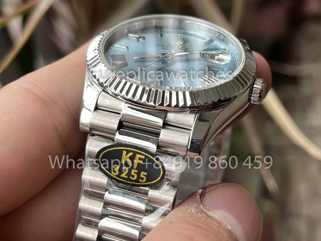 Rolex Day Date 40 228236 de oro blanco con bisel estriado de platino 1:1, el mejor clon de KF Factory de 215 gramos