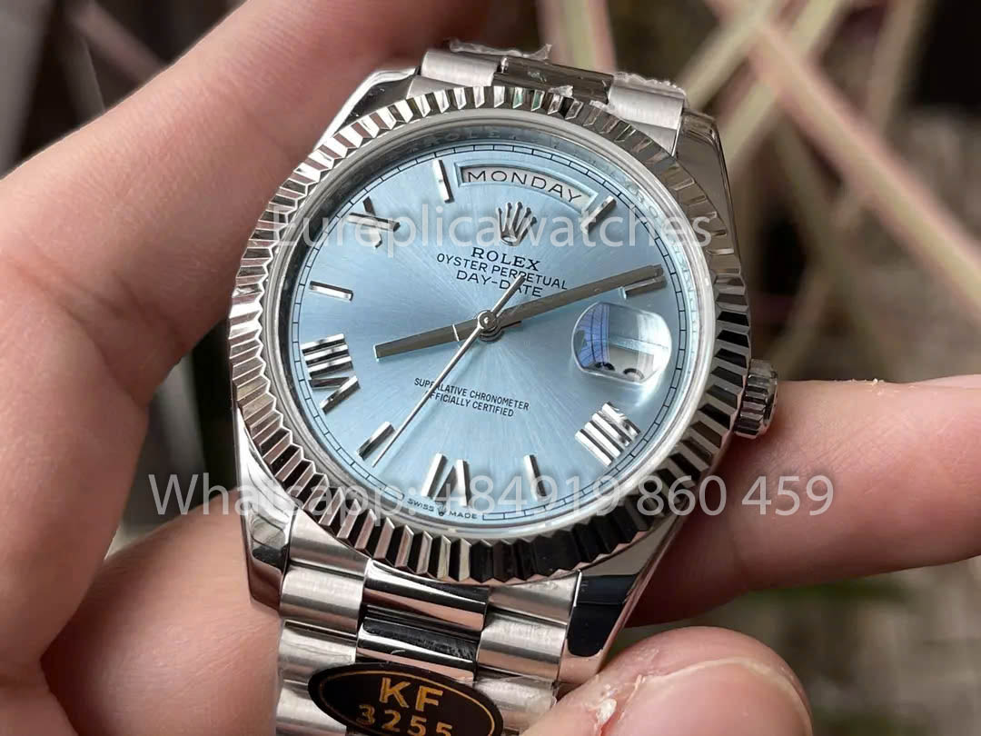 Rolex Day Date 40 228236 de oro blanco con bisel estriado de platino 1:1, el mejor clon de KF Factory de 215 gramos