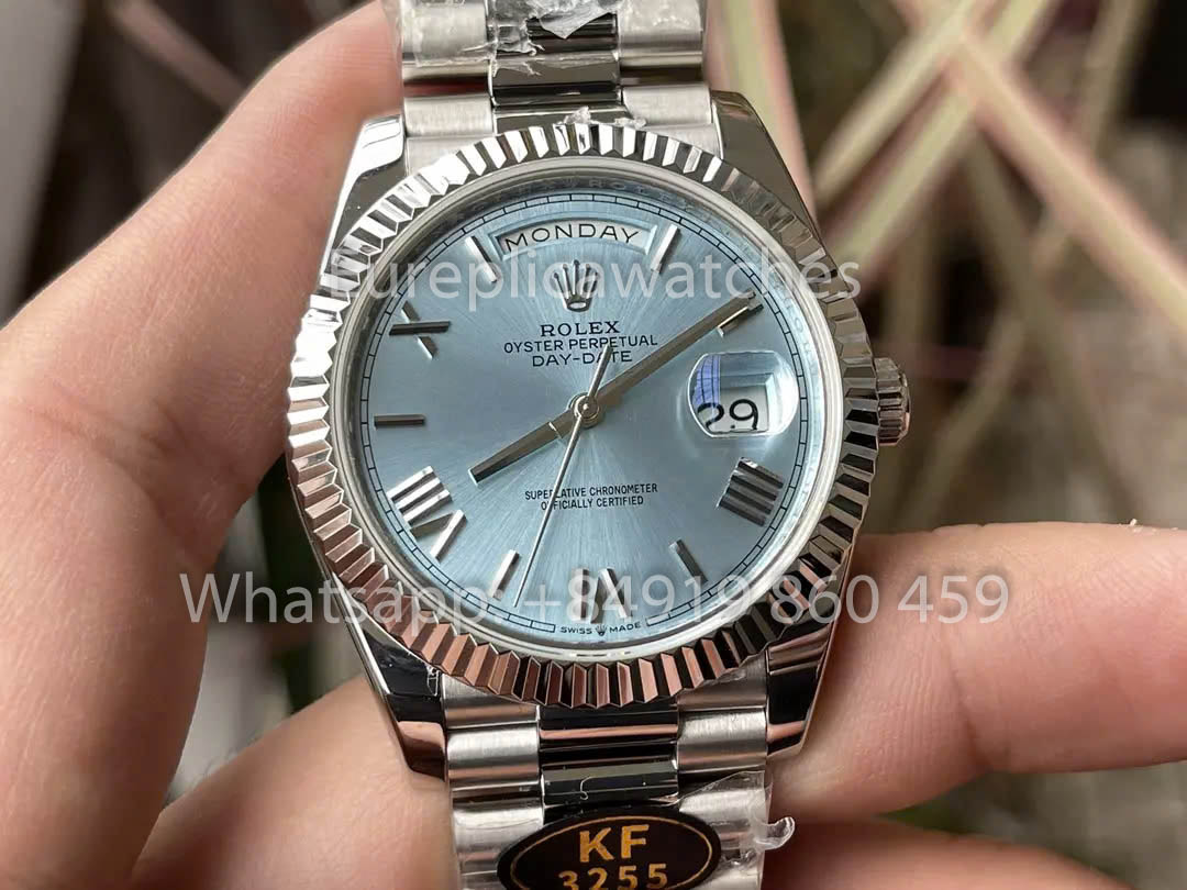 Rolex Day Date 40 228236 de oro blanco con bisel estriado de platino 1:1, el mejor clon de KF Factory de 215 gramos