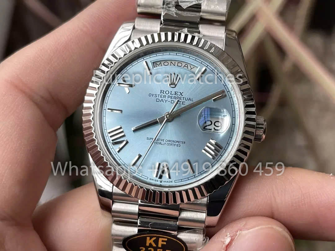 Rolex Day Date 40 228236 de oro blanco con bisel estriado de platino 1:1, el mejor clon de KF Factory de 215 gramos