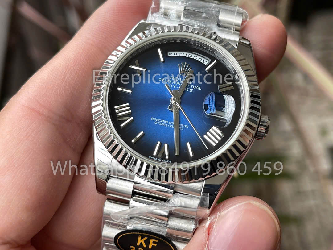 Rolex Day Date 40 228239-0076 Oro blanco Bisel estriado de platino 1:1 Mejor clon KF Factory 215 gramos