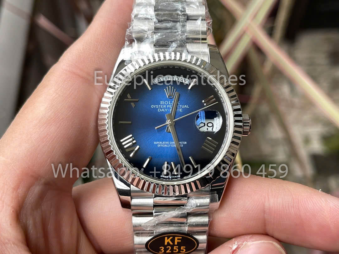 Rolex Day Date 40 228239-0076 Oro blanco Bisel estriado de platino 1:1 Mejor clon KF Factory 215 gramos