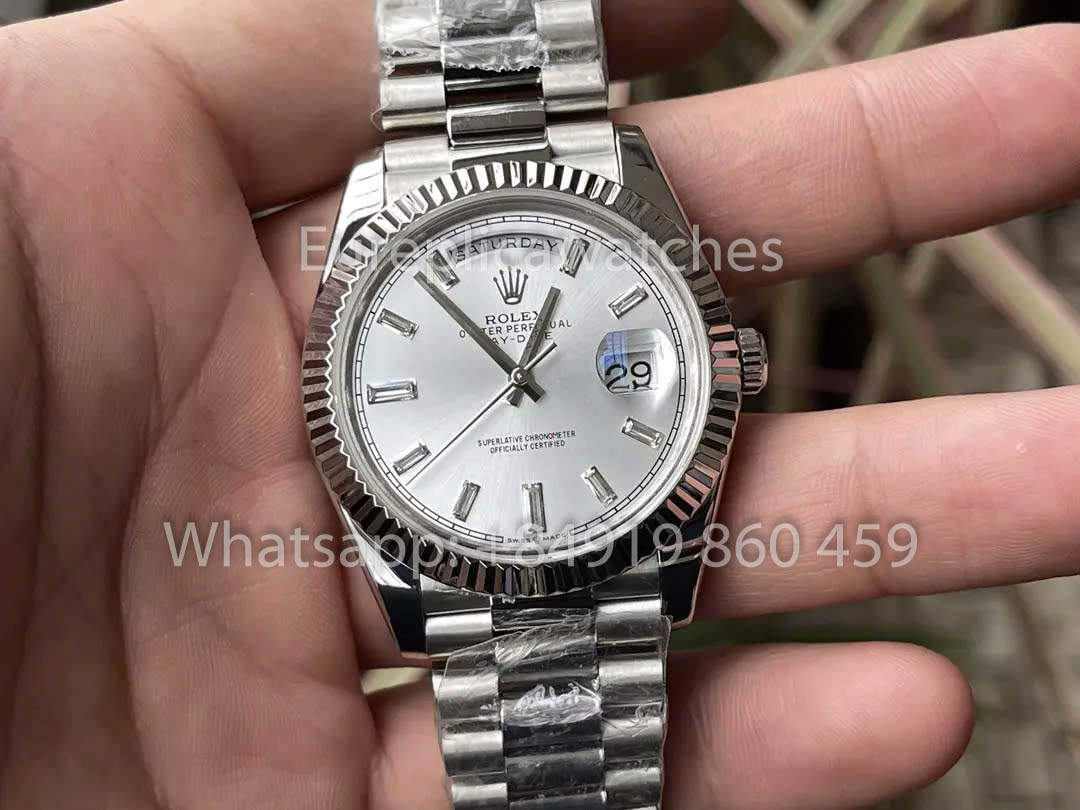 Rolex White Gold Day Date 40 228236-0002 Platino Lunetta scanalata 1:1 Miglior clone KF Factory 215 Grammi