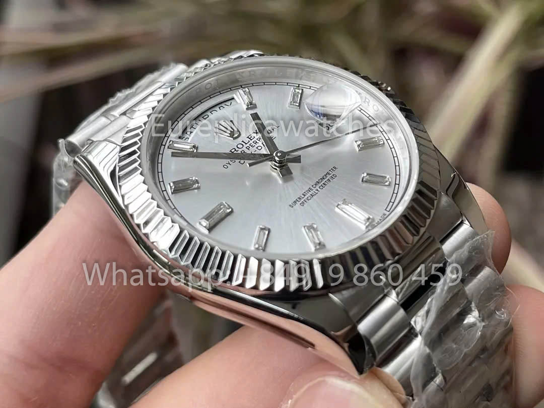 Rolex White Gold Day Date 40 228236-0002 Platino Lunetta scanalata 1:1 Miglior clone KF Factory 215 Grammi