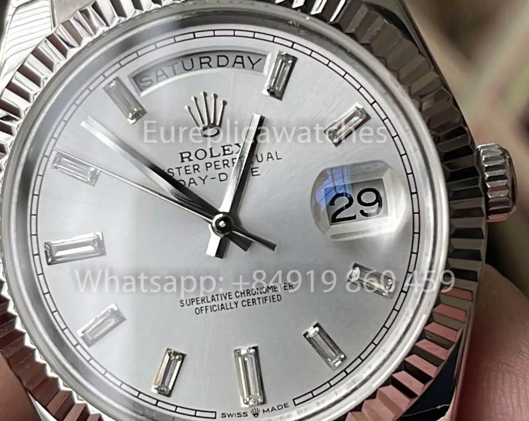 Rolex White Gold Day Date 40 228236-0002 Platino Lunetta scanalata 1:1 Miglior clone KF Factory 215 Grammi