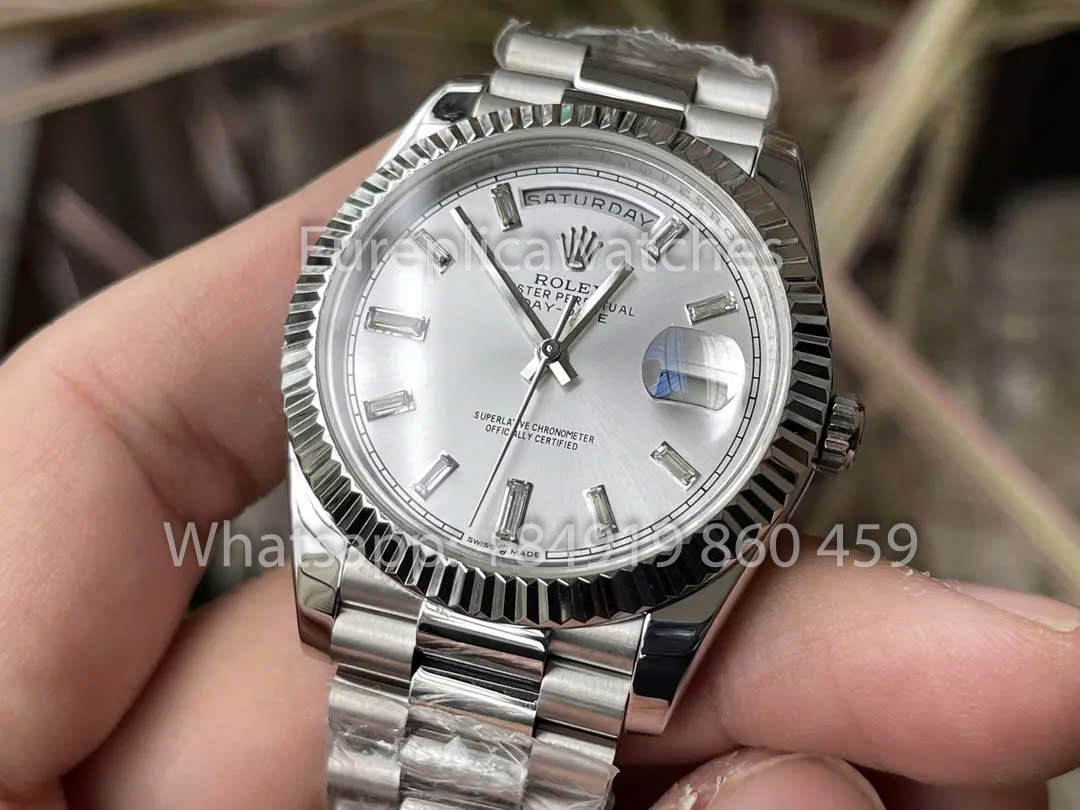 Rolex White Gold Day Date 40 228236-0002 Platino Lunetta scanalata 1:1 Miglior clone KF Factory 215 Grammi