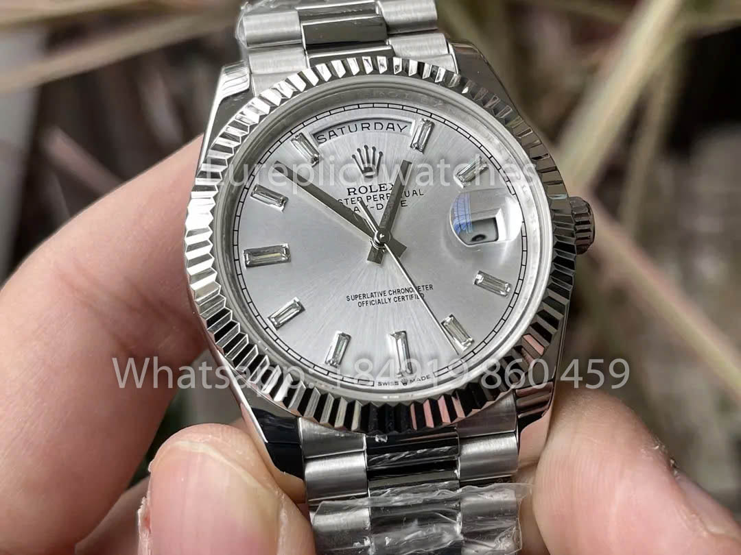 Rolex White Gold Day Date 40 228236-0002 Platino Lunetta scanalata 1:1 Miglior clone KF Factory 215 Grammi