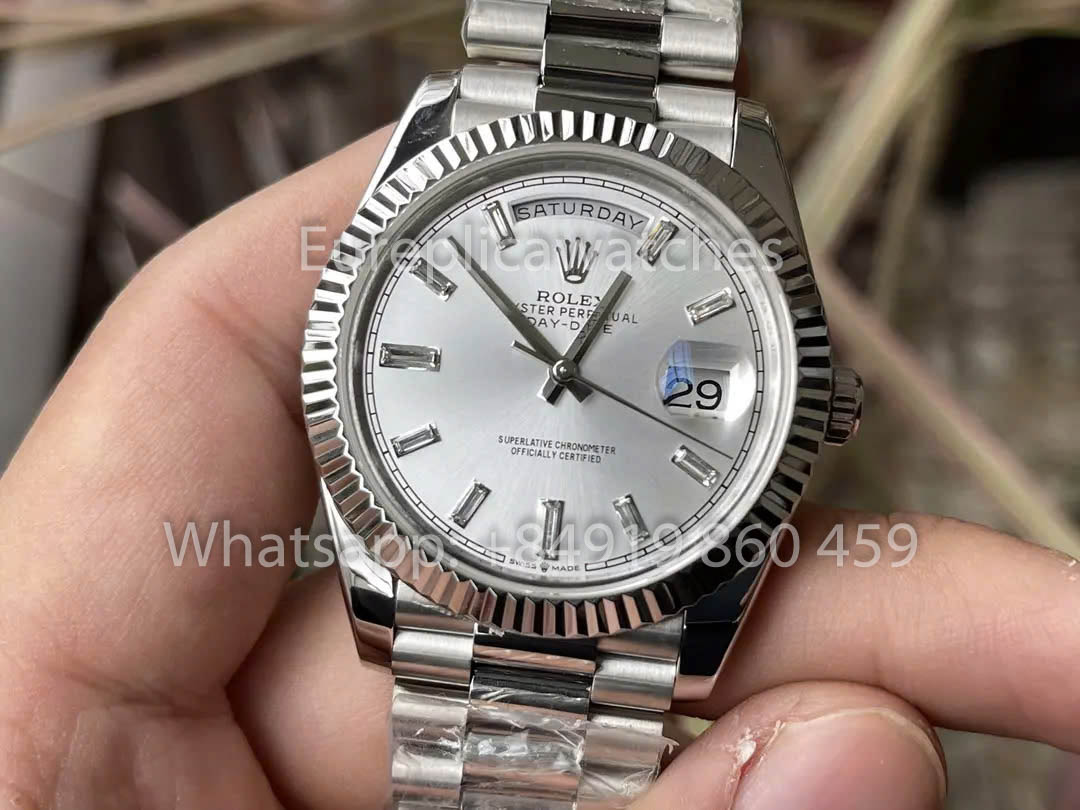 Rolex White Gold Day Date 40 228236-0002 Platino Lunetta scanalata 1:1 Miglior clone KF Factory 215 Grammi