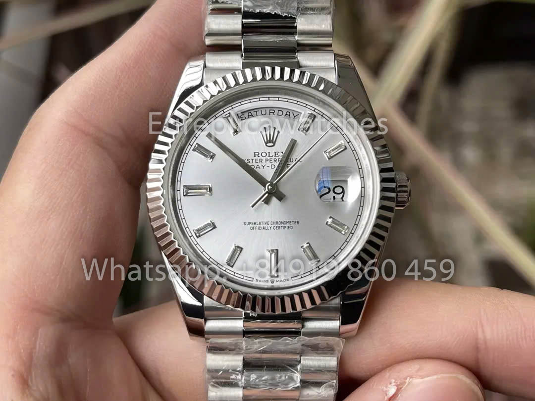 Rolex White Gold Day Date 40 228236-0002 Platino Lunetta scanalata 1:1 Miglior clone KF Factory 215 Grammi