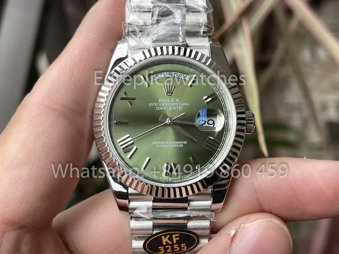 Rolex Day Date 40 228239-0033 Oro blanco Bisel estriado 1:1 Mejor clon KF Factory 215 gramos