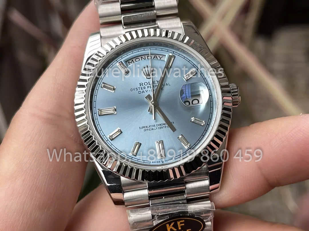 Rolex White Gold Day Date 40 228236-0006 Lunetta scanalata 1:1 Miglior clone KF Factory 215 grammi