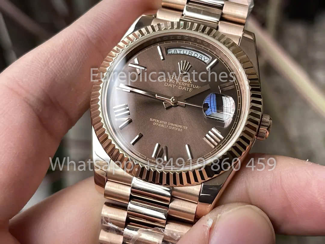 Rolex Everose Gold Day Date 40 228235-0002 Esfera chocolate 1:1 Mejor clon KF Factory 215 gramos