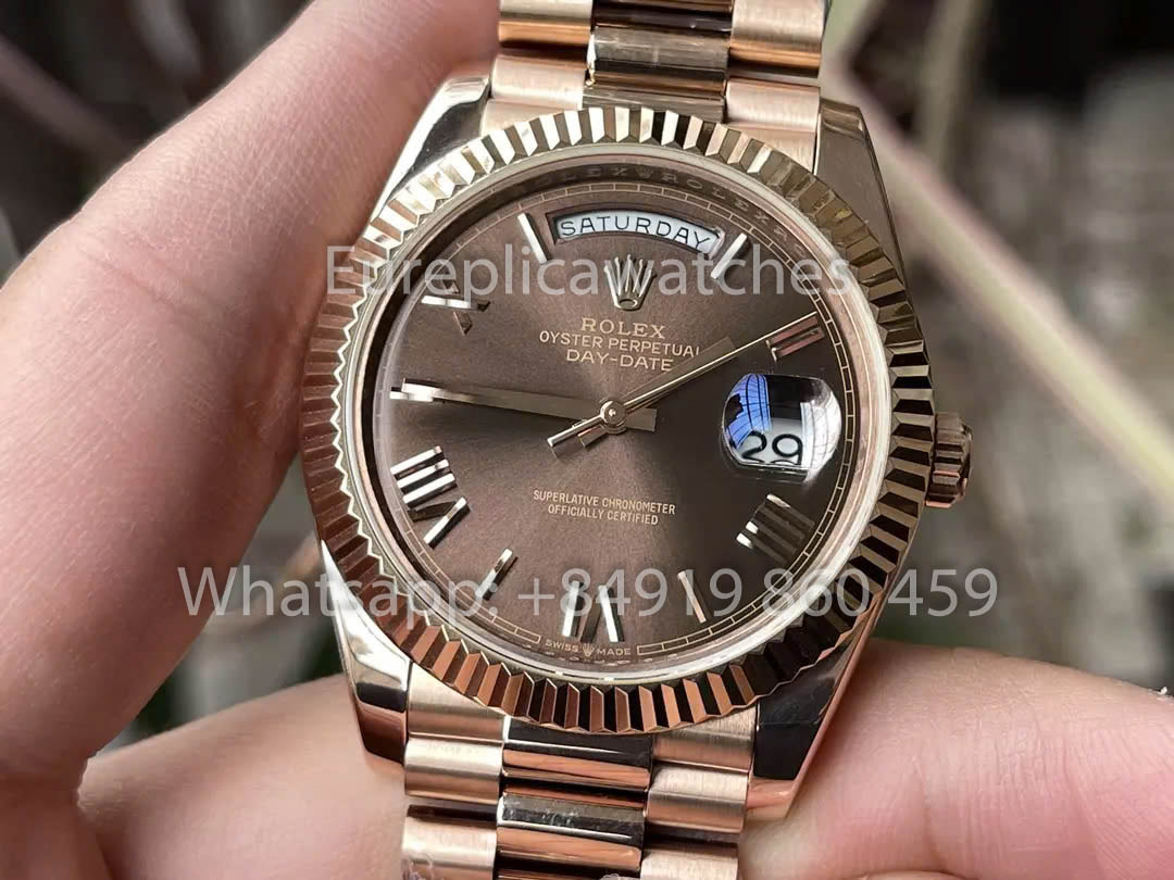 Rolex Everose Gold Day Date 40 228235-0002 Esfera chocolate 1:1 Mejor clon KF Factory 215 gramos