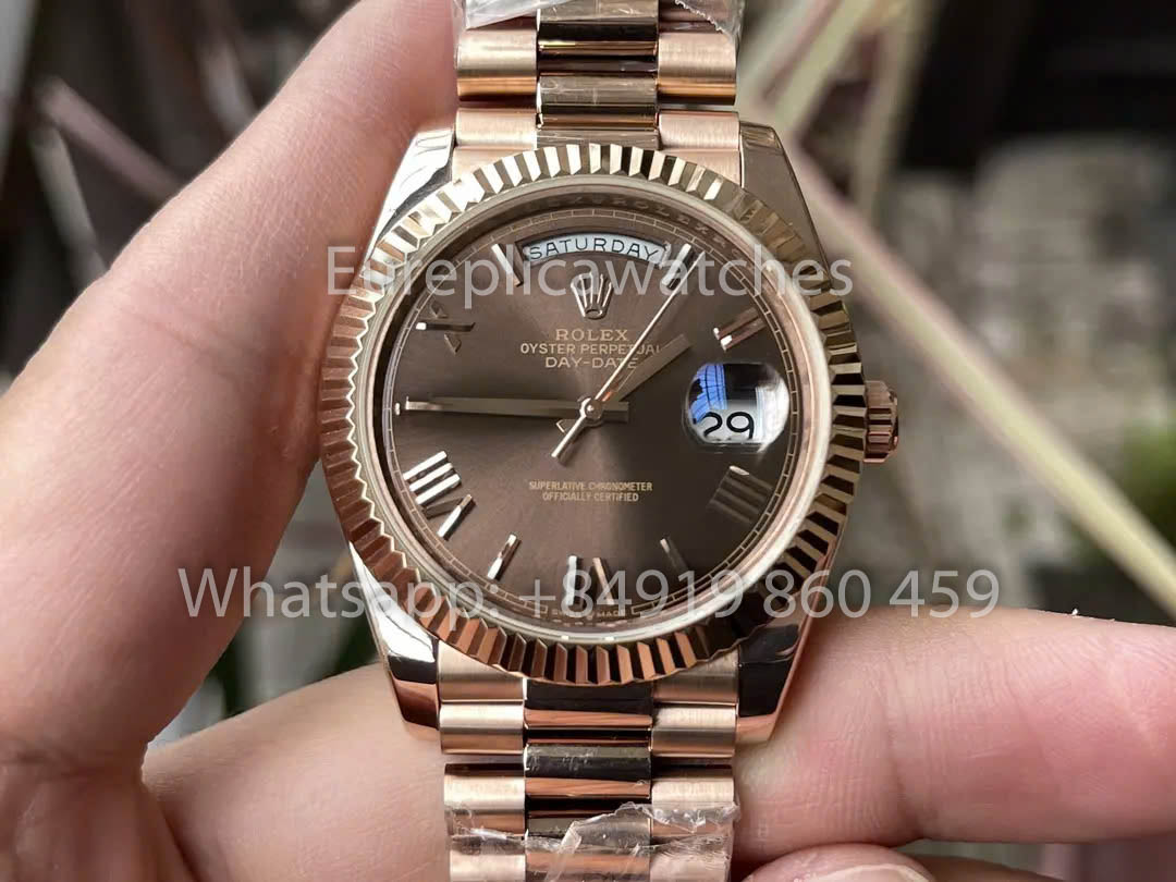 Rolex Everose Gold Day Date 40 228235-0002 Esfera chocolate 1:1 Mejor clon KF Factory 215 gramos