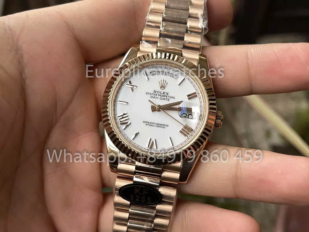 Rolex Everose Gold Day Date 40 228235-0032 Quadrante Bianco 1:1 Miglior Clone KF Factory 215 Grammi