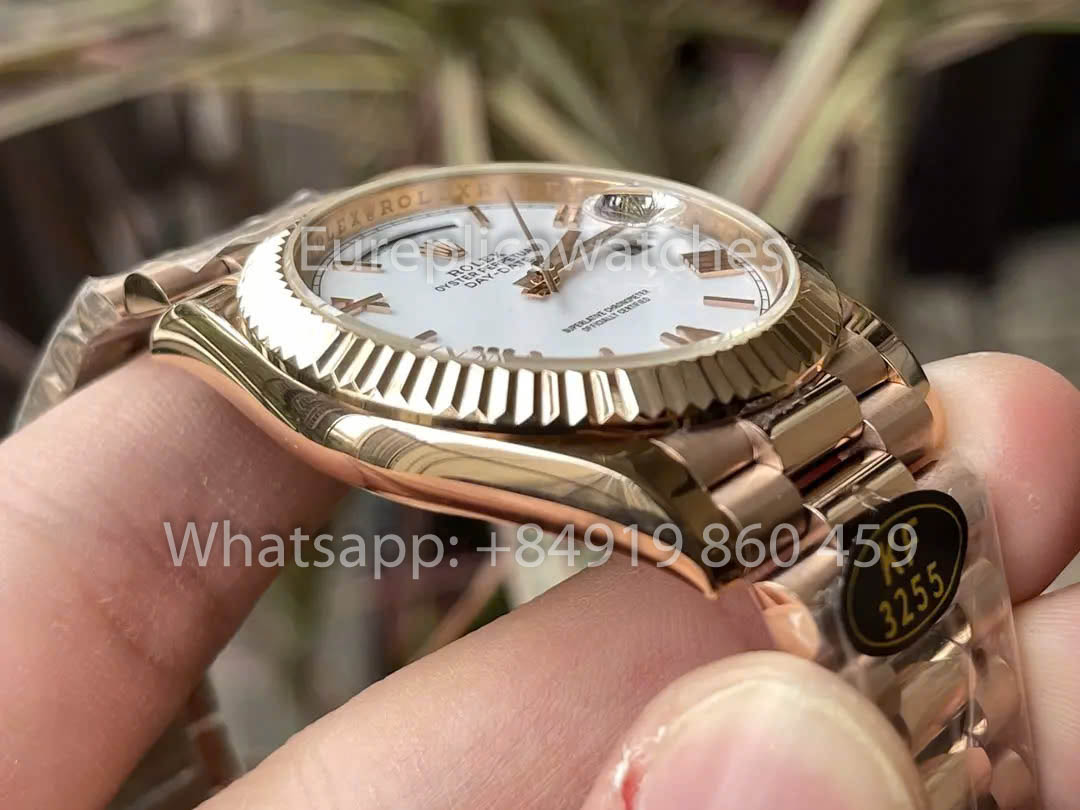 Rolex Everose Gold Day Date 40 228235-0032 Quadrante Bianco 1:1 Miglior Clone KF Factory 215 Grammi