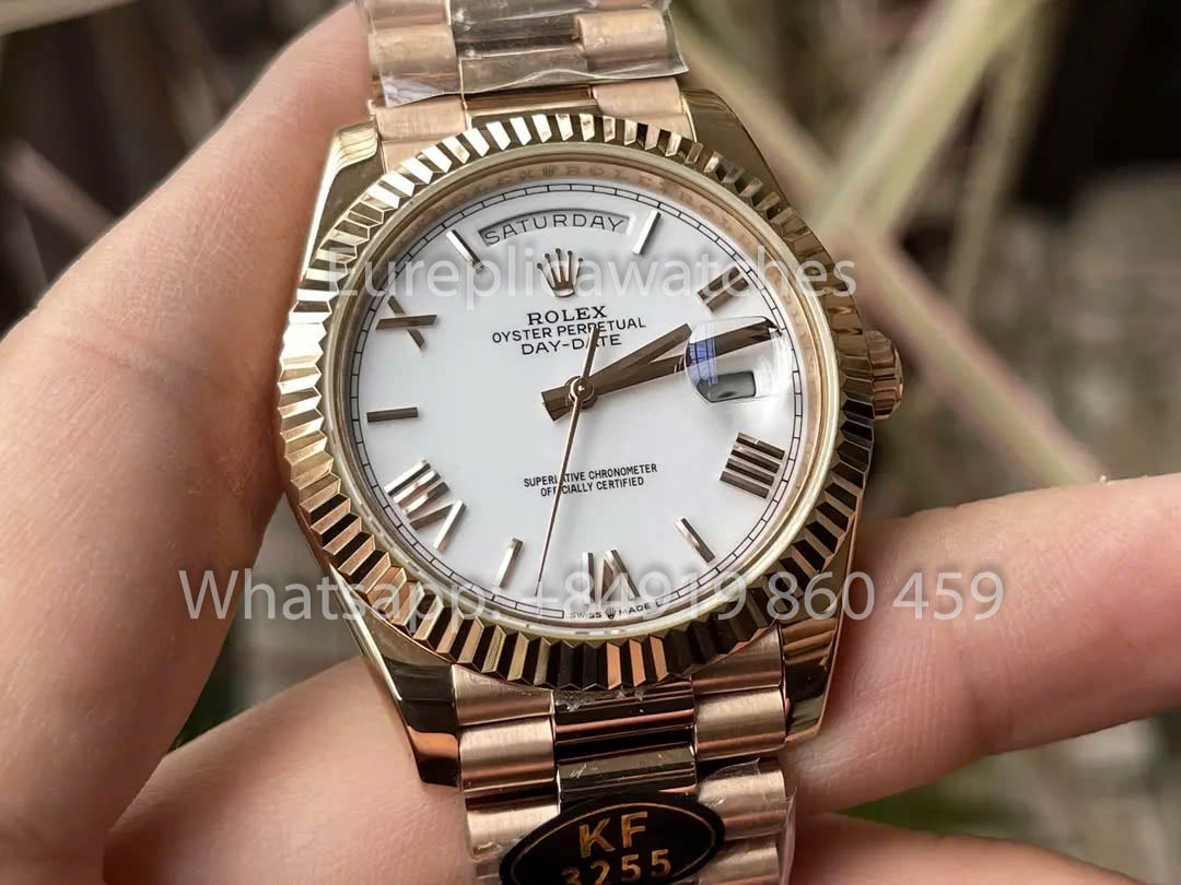 Rolex Everose Gold Day Date 40 228235-0032 Quadrante Bianco 1:1 Miglior Clone KF Factory 215 Grammi