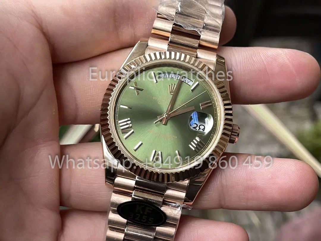 Rolex Everose Gold Day Date 40 228235-0025 Esfera verde 1:1 Mejor clon KF Factory 215 gramos