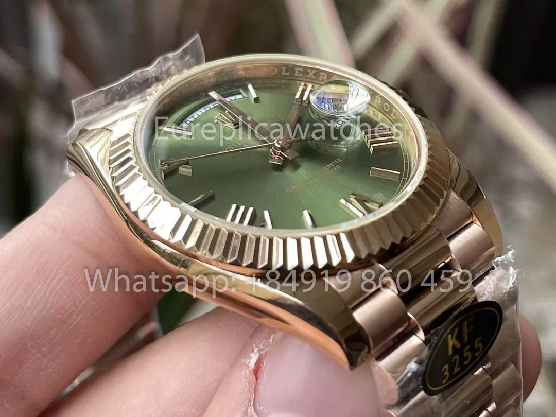 Rolex Everose Gold Day Date 40 228235-0025 Esfera verde 1:1 Mejor clon KF Factory 215 gramos