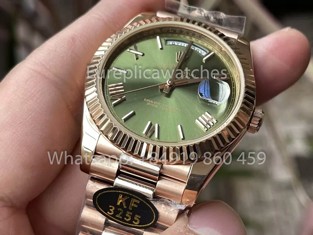 Rolex Everose Gold Day Date 40 228235-0025 Esfera verde 1:1 Mejor clon KF Factory 215 gramos