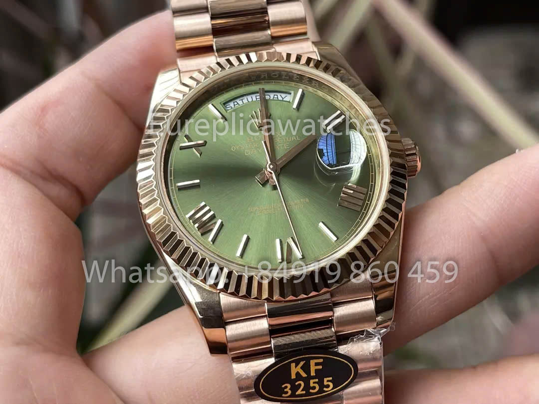 Rolex Everose Gold Day Date 40 228235-0025 Esfera verde 1:1 Mejor clon KF Factory 215 gramos