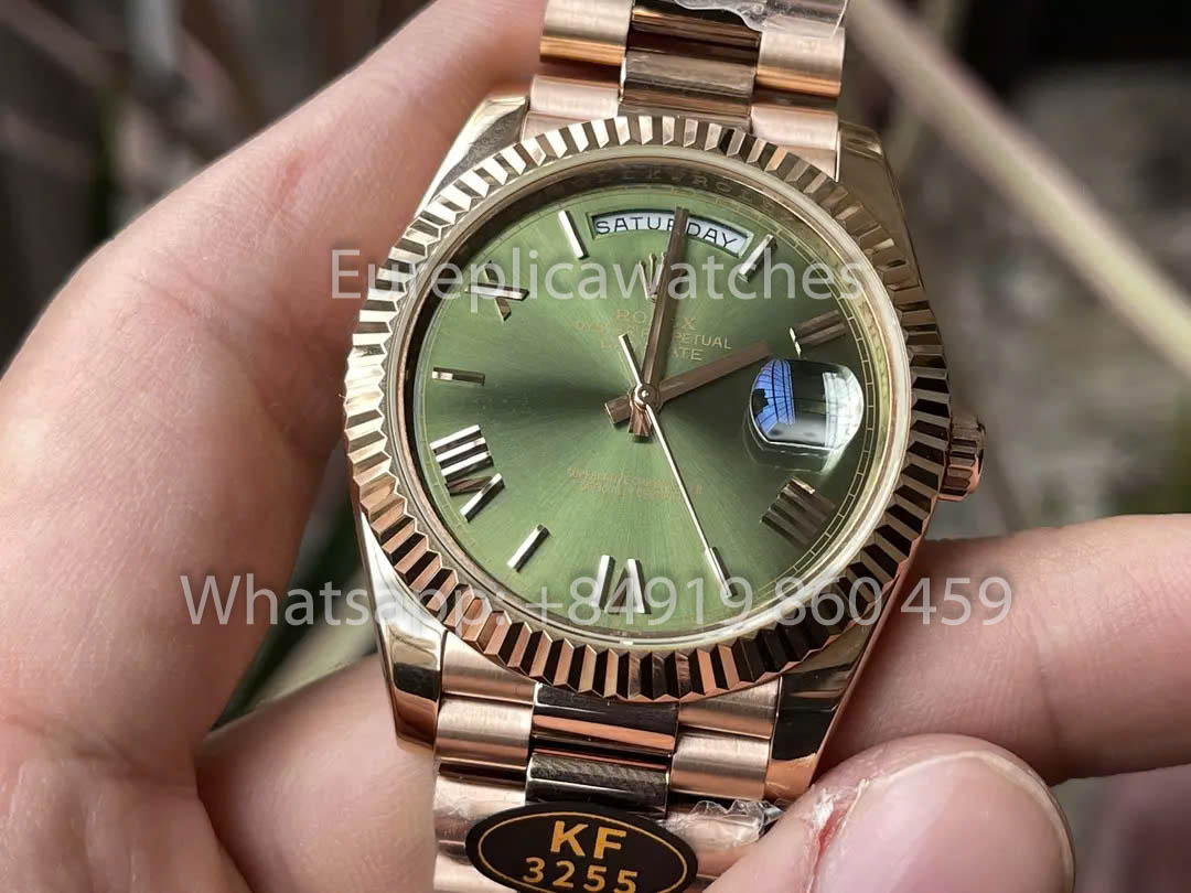 Rolex Everose Gold Day Date 40 228235-0025 Esfera verde 1:1 Mejor clon KF Factory 215 gramos