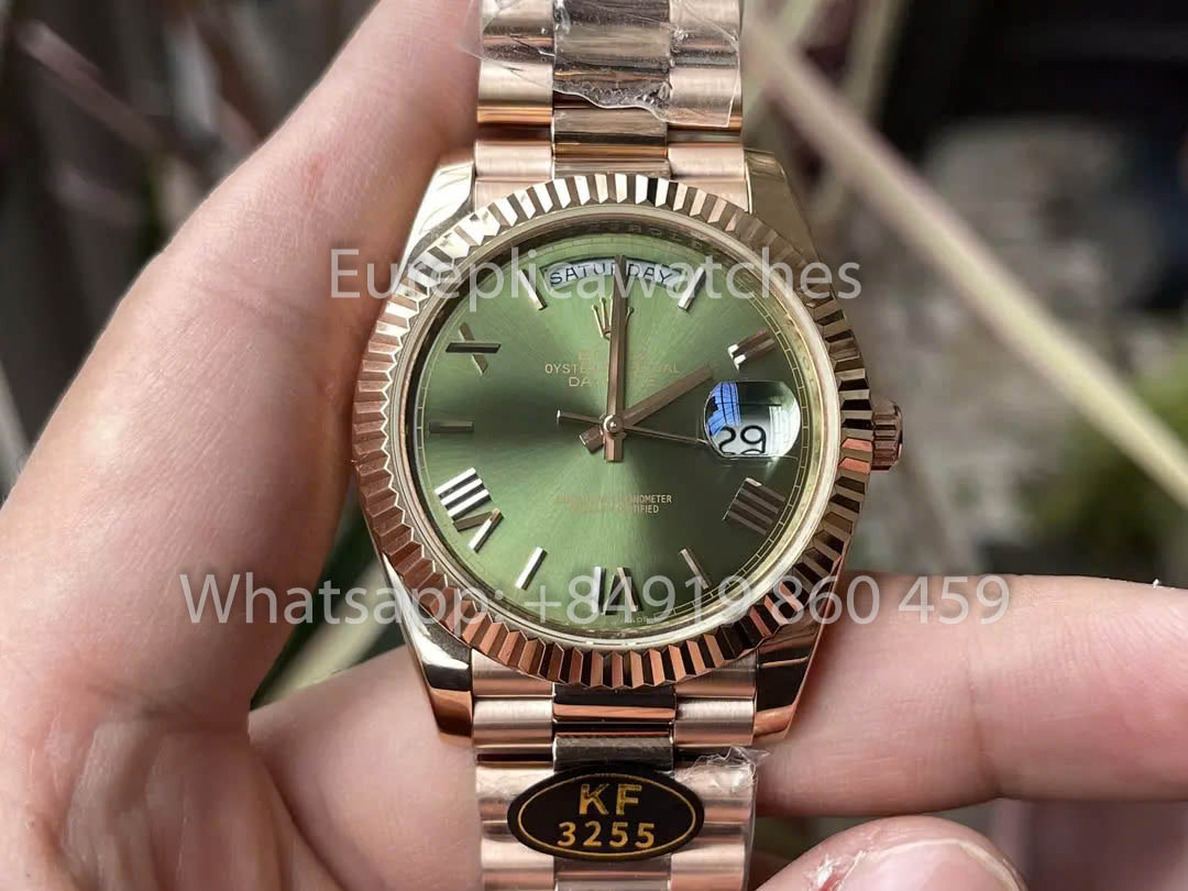 Rolex Everose Gold Day Date 40 228235-0025 Esfera verde 1:1 Mejor clon KF Factory 215 gramos