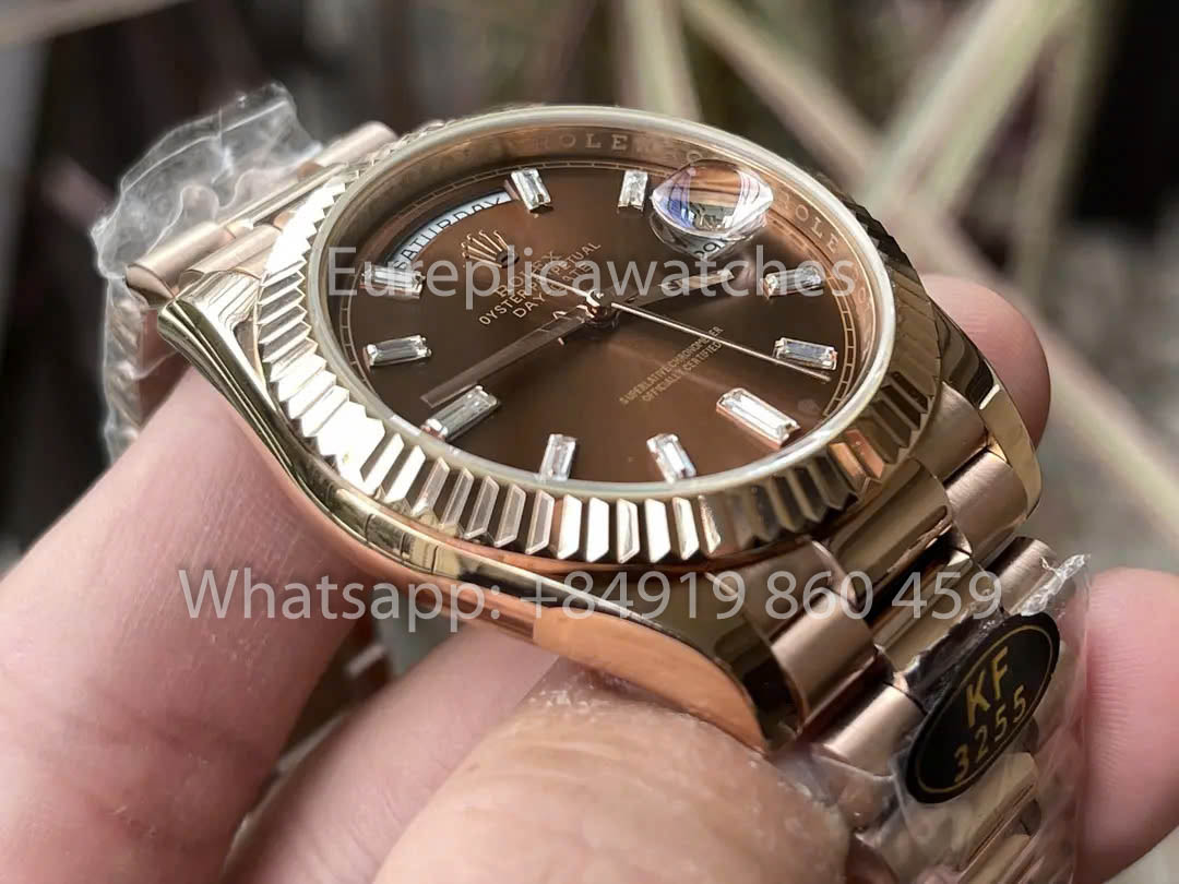 Rolex Everose Gold Day Date 40 228235-003 Esfera chocolate 1:1 Mejor clon KF Factory 215 gramos