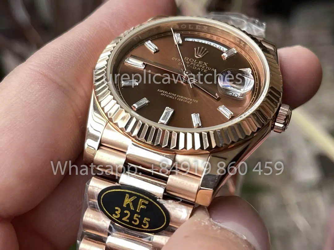 Rolex Everose Gold Day Date 40 228235-003 Esfera chocolate 1:1 Mejor clon KF Factory 215 gramos