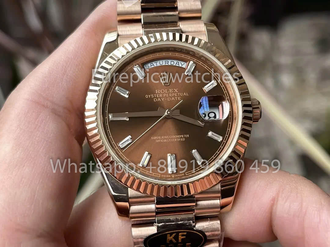 Rolex Everose Gold Day Date 40 228235-003 Chocolate Dial  1:1 Best Clone KF Factory 215 Gram