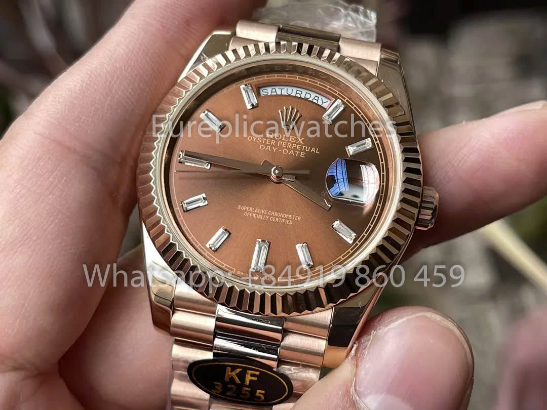 Rolex Everose Gold Day Date 40 228235-003 Esfera chocolate 1:1 Mejor clon KF Factory 215 gramos