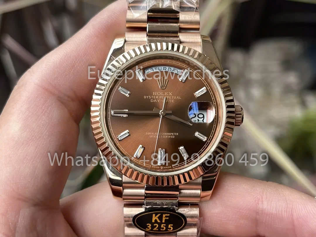 Rolex Everose Gold Day Date 40 228235-003 Esfera chocolate 1:1 Mejor clon KF Factory 215 gramos