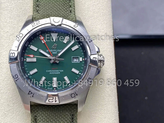 Breitling Avenger Automático GMT 44 BLS Factory 1:1 Mejor Clon Esfera Verde Correa de Velcro