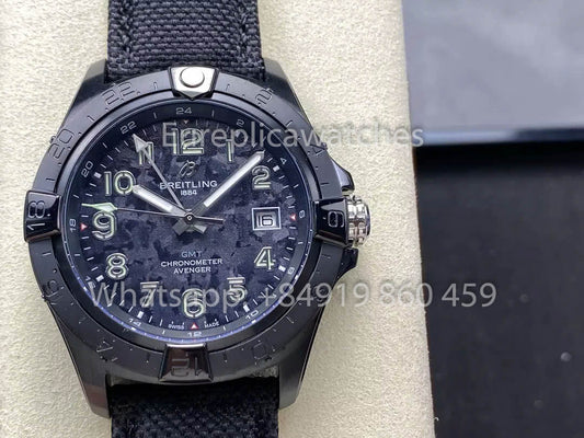 Breitling Avenger Automatic GMT 44 BLS Factory 1:1 Best Clone Black Velcro Strap