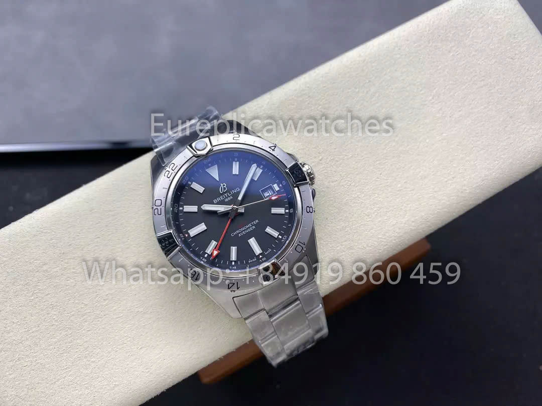 Breitling Avenger Automatic GMT 44 BLS Factory 1:1 Best Clone Grey Dial Stainless Steel Strap