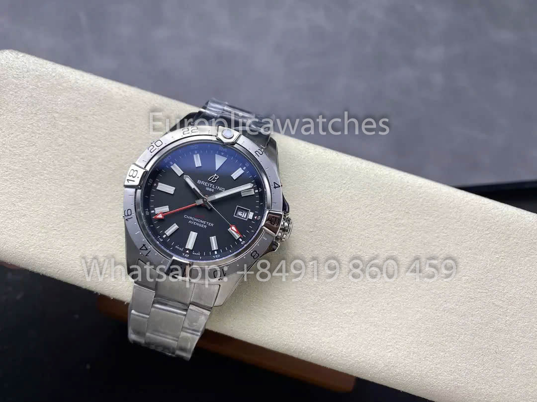 Breitling Avenger Automatic GMT 44 BLS Factory 1:1 Best Clone Grey Dial Stainless Steel Strap