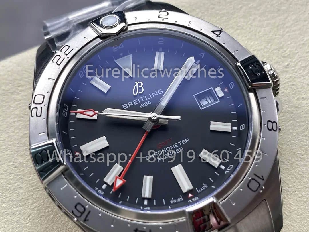 Breitling Avenger Automatic GMT 44 BLS Factory 1:1 Best Clone Grey Dial Stainless Steel Strap