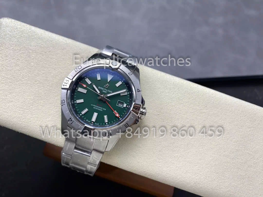 Breitling Avenger Automatic GMT 44 BLS Factory 1:1 Best Clone Green Dial Stainless Steel Strap