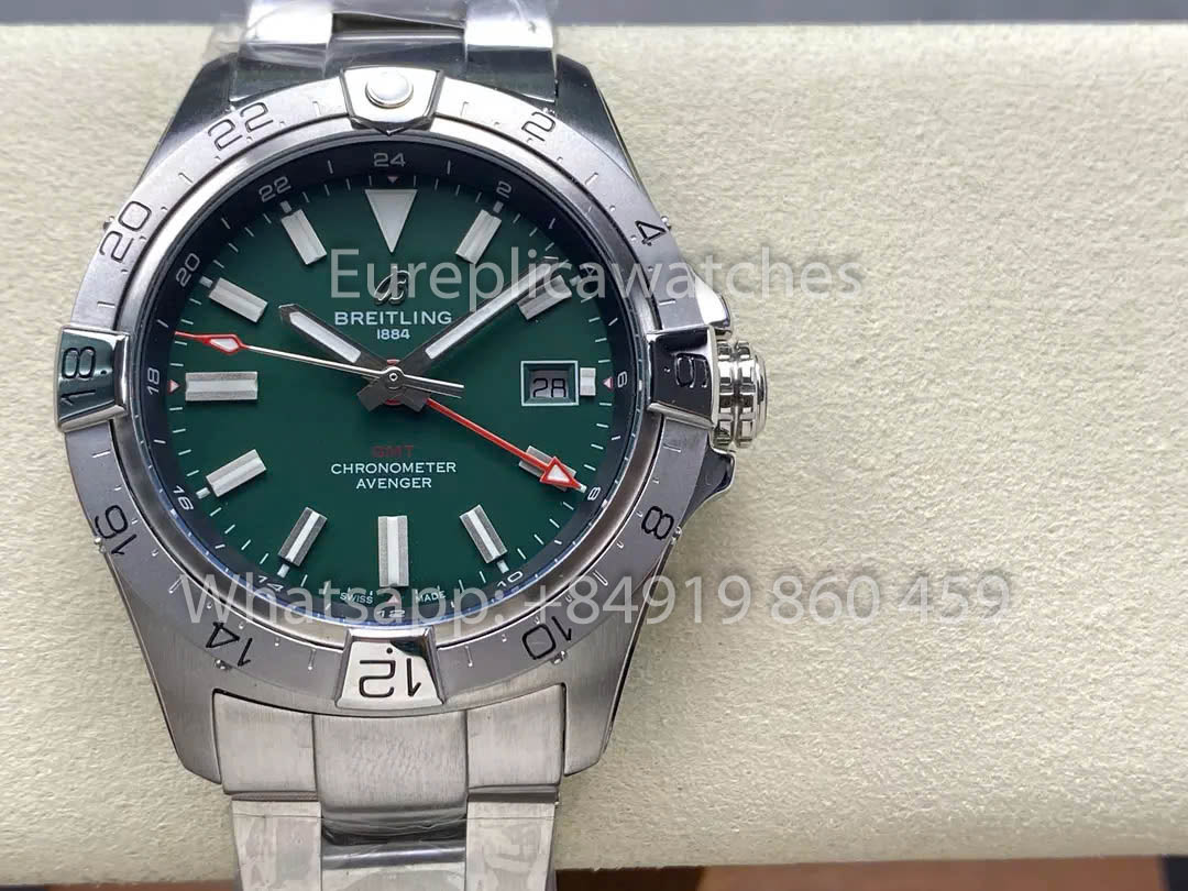 Breitling Avenger Automatic GMT 44 BLS Factory 1:1 Best Clone Green Dial Stainless Steel Strap