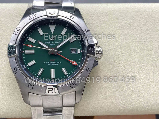 Breitling Avenger Automático GMT 44 BLS Factory 1:1 Mejor Clon Esfera Verde Correa de Acero Inoxidable