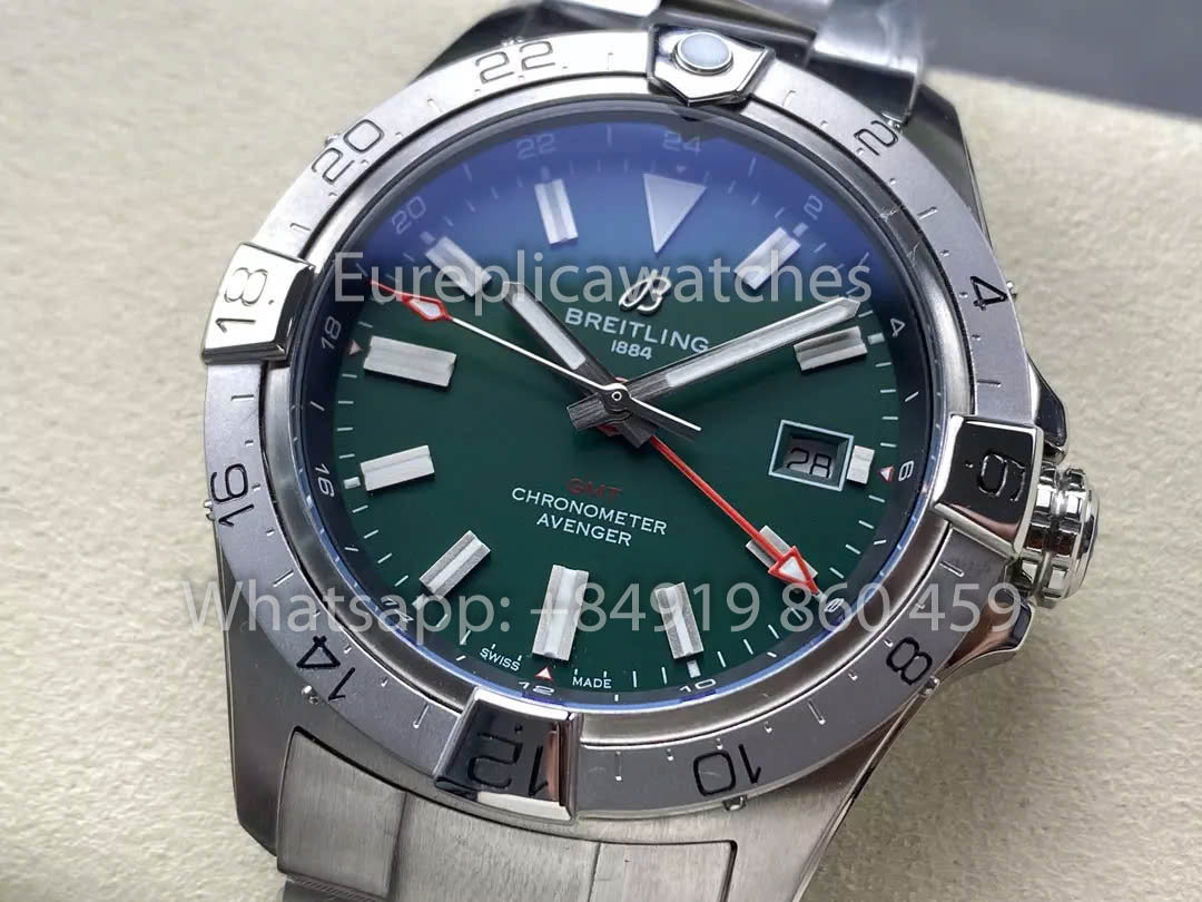 Breitling Avenger Automatic GMT 44 BLS Factory 1:1 Best Clone Green Dial Stainless Steel Strap