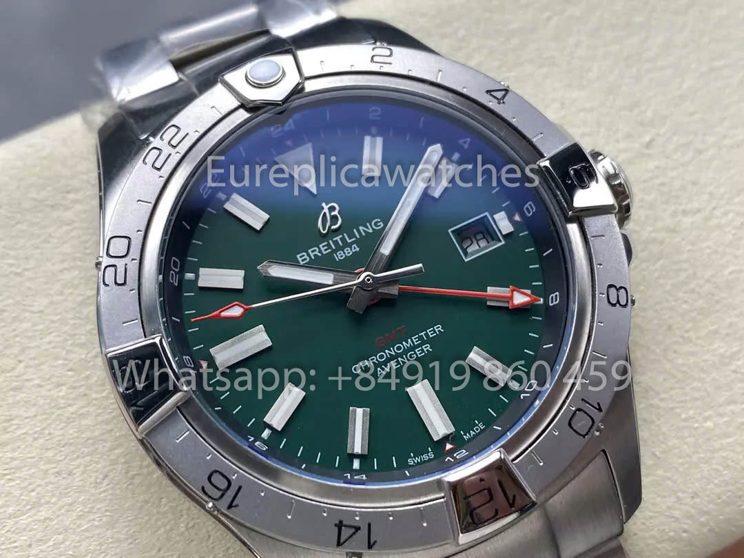 Breitling Avenger Automatic GMT 44 BLS Factory 1:1 Best Clone Green Dial Stainless Steel Strap